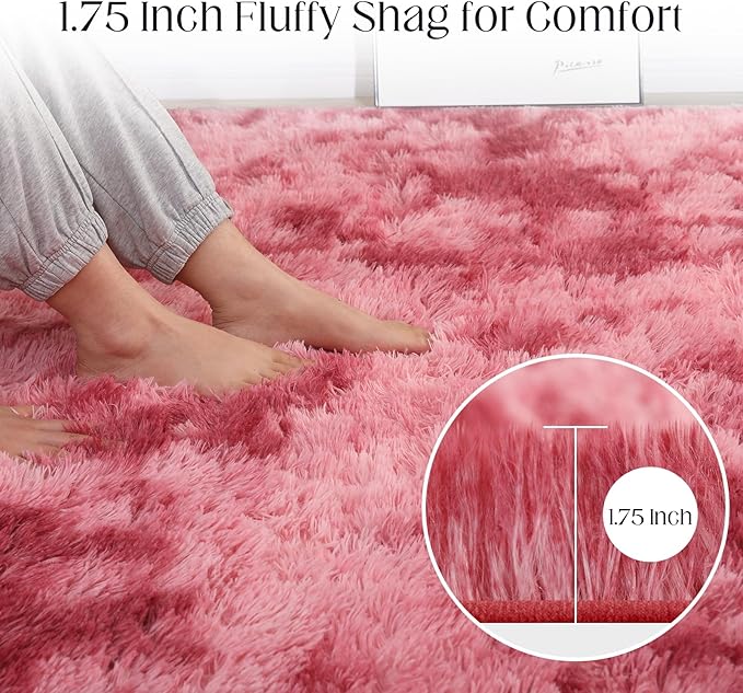 Luxury 3x5 Area Rug, Ultra Soft Rugs for Living Room, Plush Carpet Rugs for Bedroom, Non-Slip Indoor Rug for Nursery, Study Room, Playroom, Home Decor, Tie-Dyed Dark Pink