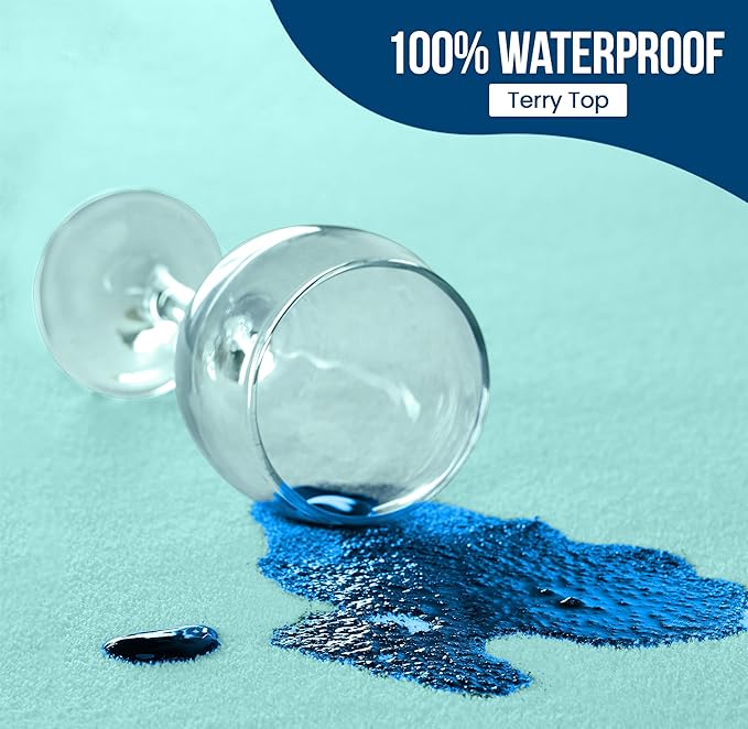 Utopia Bedding Waterproof Mattress Protector King Size, Premium Terry Mattress Cover 200 GSM, Breathable, Fitted Style with Stretchable Pockets (Spa Blue)