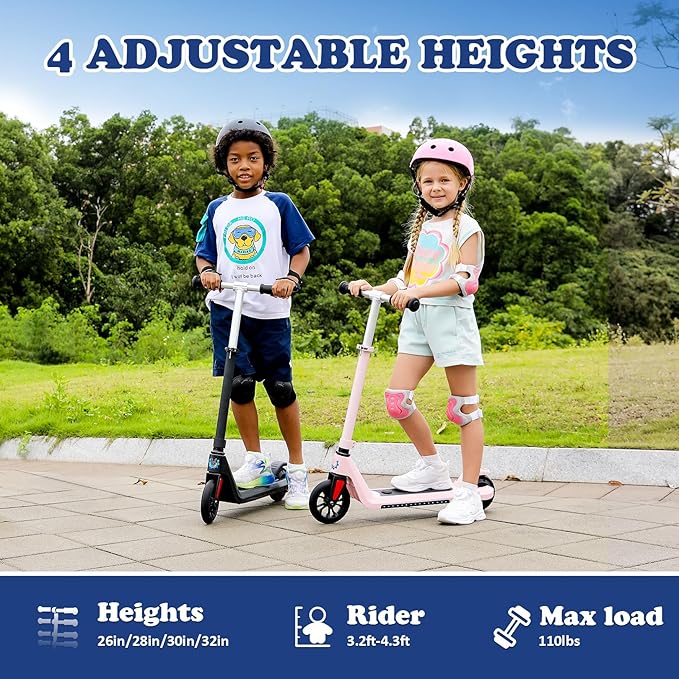 Caroma Electric Scooter for Kids Ages 6-12,150W/180WMotor,10 MPH Max Speed & 7 Miles,Colorful Lights,Adjustable Height & Speed,LED Display,Foldable Kids Electric Scooter 132 Lbs Max Load,Idea Gift