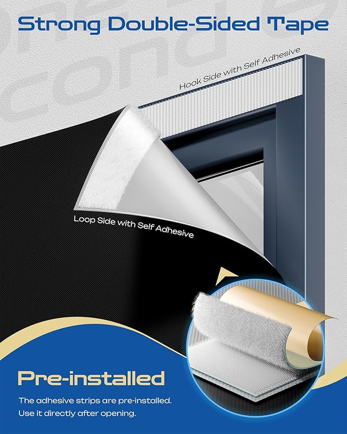 40" W x 36" L 100% Portable Blackout Curtains, Total Darkness No-Drill Black Out Window Cover,Temporary Blackout Shades with Hook & Loop Tape, for Bedroom, Nursery, Dorm, Travel (Black)