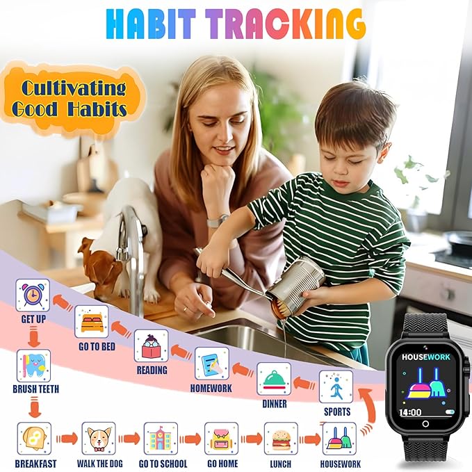 Goodatech Kids Smart Watch for Boys Girls, 1.54'' Smartwatch with 26 Puzzle Games,HD Camera,Video Music Player,Pedometer,Flashlight,Audio Book etc., Aluminum Case and Sport Band (Black)