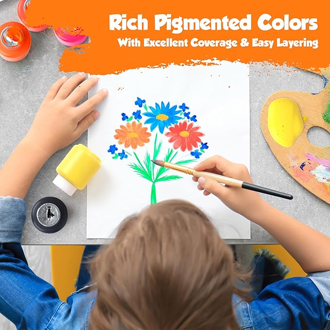 Kids Painting Set, Washable Paint for Kids 6 Colors, Non Toxic Tempera Paint 2 oz Each, Paints for Toddlers Art, Craft, School and Home Finger Paints Projects