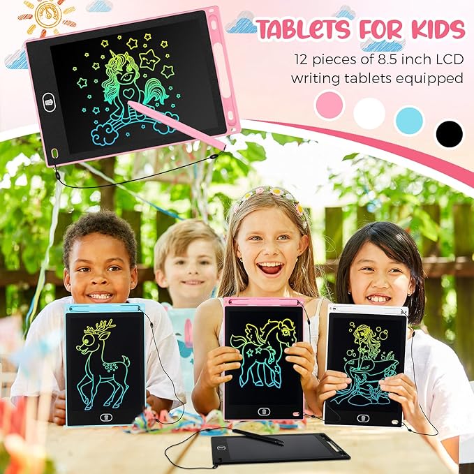 Tinlade 12 Pack LCD Writing Drawing Tablets 8.5 Inch Bulk Colorful Doodle Board Erasable Electronic Painting Drawing Pads Learning Toy Gifts for Kids Boys Girls(Pink, Light Blue, White, Black)