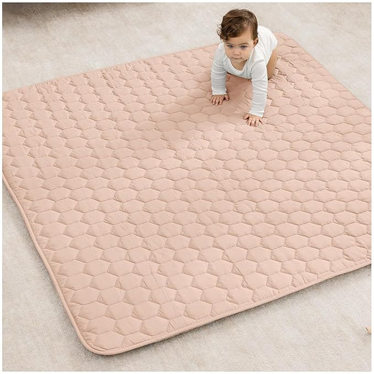 Comfy Cubs Square Kids Play Mat - 56 x 56 inches Soft Quilted Baby Floor Mat with Non-Slip Bottom - Plush Design for Toddlers' Playtime and Relaxation - Comfortable and Durable - Blush