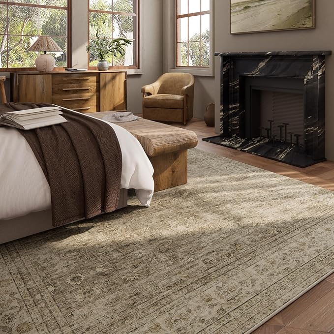 Machine Washable Rugs for Living Room: 10x14 Area Rugs for Bedroom Vintage Stain Resistant Non Slip Low Pile Lightweight Boho Carpet for Kitchen Dining Room Farmhouse Kids Room Nursery