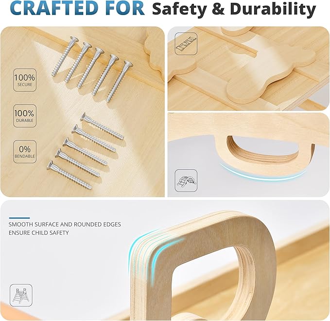 BlueWood 10-in-1 Pikler Triangle Set, Toddler Climbing Toys Indoor, Montessori Climber, Baby Jungle Gyms with Arch, Extra Rope Ladder & Footprint Balance Beam - Natural Rustic