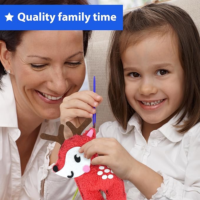 KRAFUN Easy Sewing Kit for Beginner Kids Arts & Crafts, 8 DIY Projects of Stuffed Dolls of Woodland Animals, Bear, Bunny, Fox, Owl, Instructions & Felt, Gift for Girls, Boys, Learn to Sew