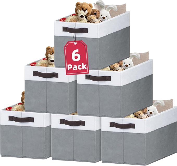 Criusia 6 Pack Clothes Bins for Organization - 16x12 Extra Large Storage Baskets for Shelves Closet Bedroom - Toy Storage Organizer Bins Boxes Cubes for Nursery - RV Apartment Essentials