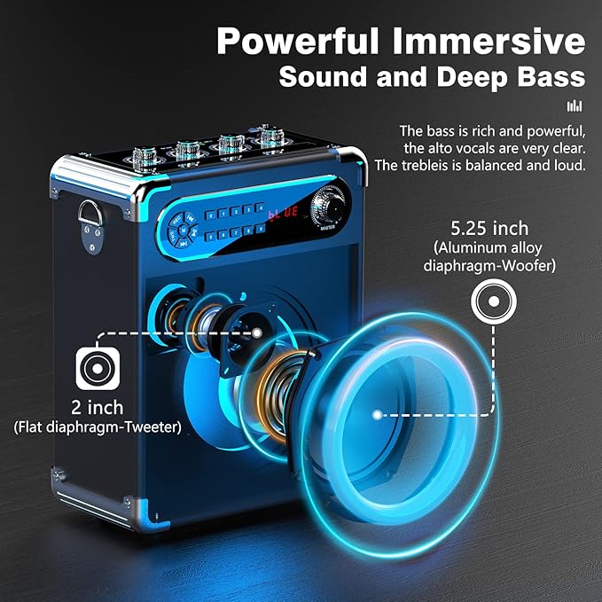 Karaoke Machine with 3 Wireless Microphones for Adults/Kids, Portable Bluetooth 5.3 Karaoke Speaker, Home Party Speaker with Disco Lights for Outdoor, PA System Supports TWS and TV connectivity