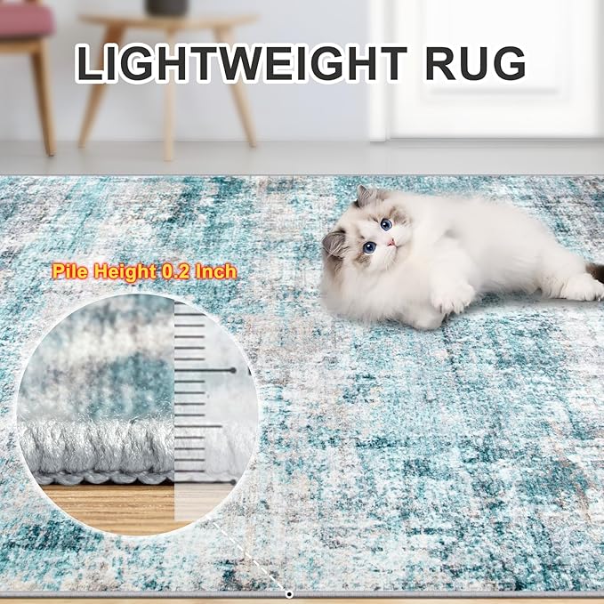 6x9 Area Rugs for Living Room - Washable Rug Modern Abstract Soft Large Neutral Non-Slip Carpet Indoor Floor Thin Carpets for Bedroom Dining Room Farmhouse Nursery Home Office Green