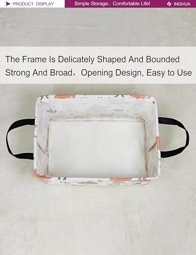 Rectangular Storage Basket Fabric Organizer Bin for Toys,Books,Clothes,Gifts,Pets-Perfect for Home,Office,Nursery,Dorm,Shelf(Rec-colorful animal )