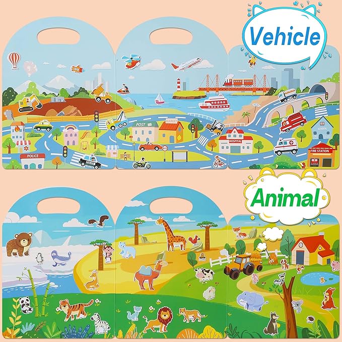4 Sets Sticker Books for Toddlers 2-4 Years, 122 Pcs Puffy Stickers for Kids, 3D Sticker Books for Toddlers 1-3, Toddler Airplane Travel Essentials for Kids