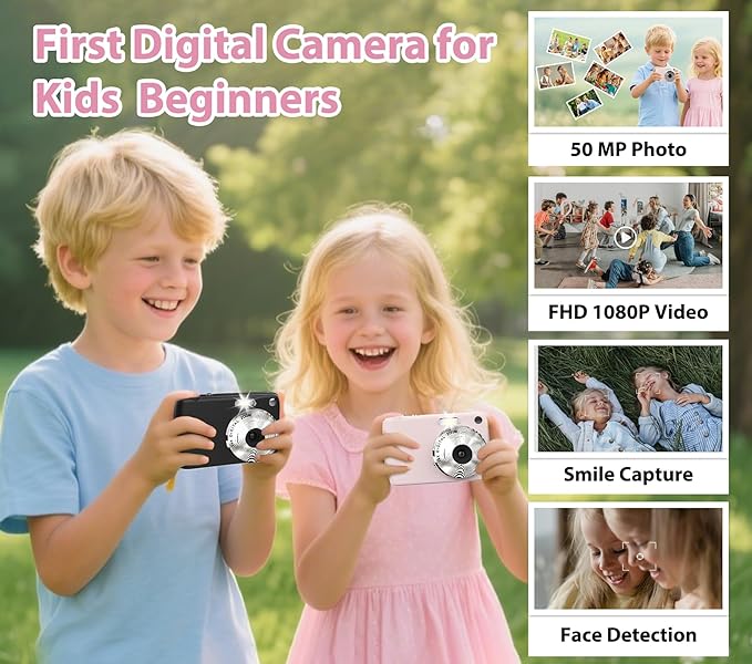 Digital Camera, Kids Cameras for 50MP FHD 1080P, Digital Point and Shoot Camera with 16X Zoom Anti Shake, Compact Small Cameras Gift for Boys Girls Kids, Black