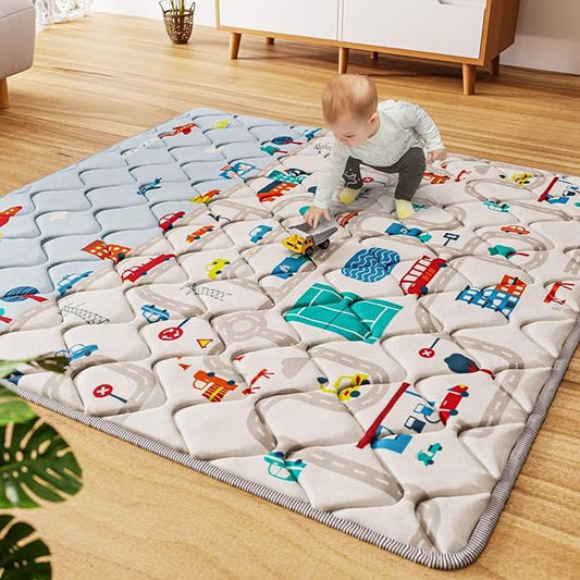 Car Portable Baby Play Mat 50x50 Playpen Mat Upgraded Thicker Baby Floor Play Mat Non-Slip Cushioned Crawling Mat Waterproof Kids Play Mat Activity Playmats for Babies Toddler Tummy Time(50x50, Car)