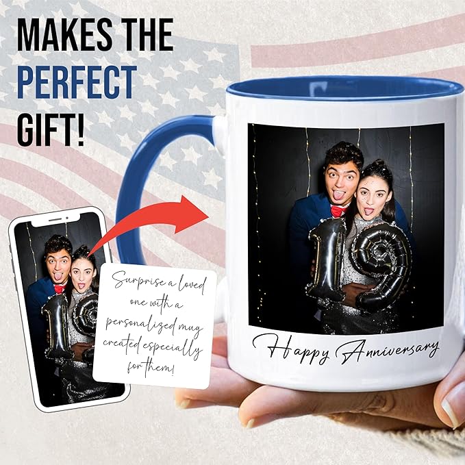 Custom Mug Upload Your Picture Personalized Coffee Mug with Photo Text Name Customized Cup Unique Ideas Gifts for Men Women Mom Dad Halloween Christmas Thanksgiving Friend Family (Blue, 11oz)
