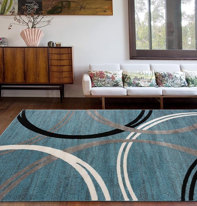 Rugshop Modern Wavy Circles Design Area Rug 7' 10" x 10'2" Blue