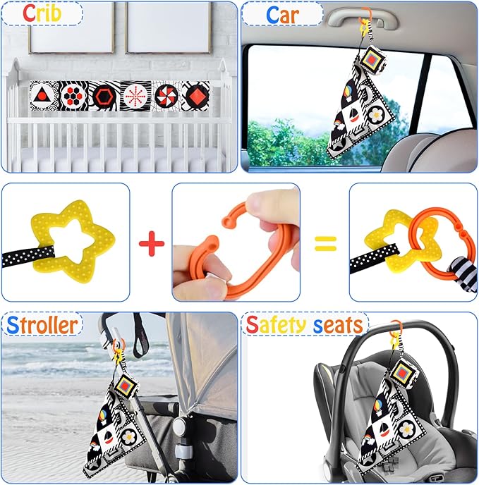 SAMMAS 3 Pcs Black and White High Contrast Baby Toys, 0-6 Months, Sensory Soft Book, Montessori Toys for Babies