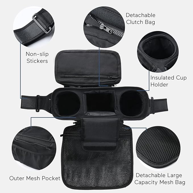 Momcozy Universal Stroller Organizer with Insulated Cup Holder Detachable Phone Bag & Shoulder Strap, Fits for Stroller like Uppababy, Baby Jogger, Britax, BOB, Umbrella and Pet Stroller