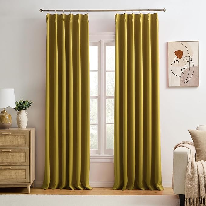 KEQIAOSUOCAI Yellow Pinch Pleated Curtains 84 Inch Length 2 Panels Set Noise Cancelling Window Drapes for Nursery Bedroom Living Room 40x84