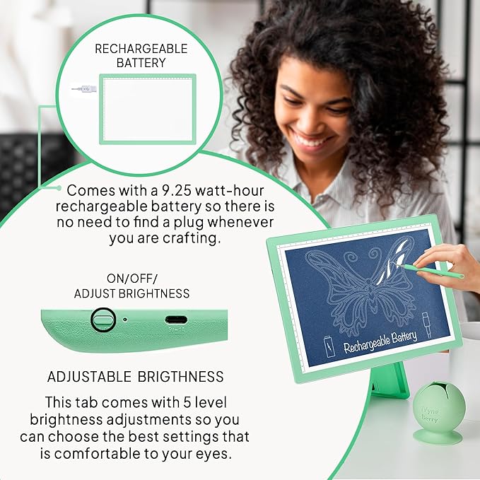 iVyne Rechargeable A4 Light Pad for Tracing & Weeding - LED Light Board for Weeding Vinyl - for Cricut Vinyl Weeding Tools - Ultra-Thin & Portable - Perfect for Artists & Crafters - Green