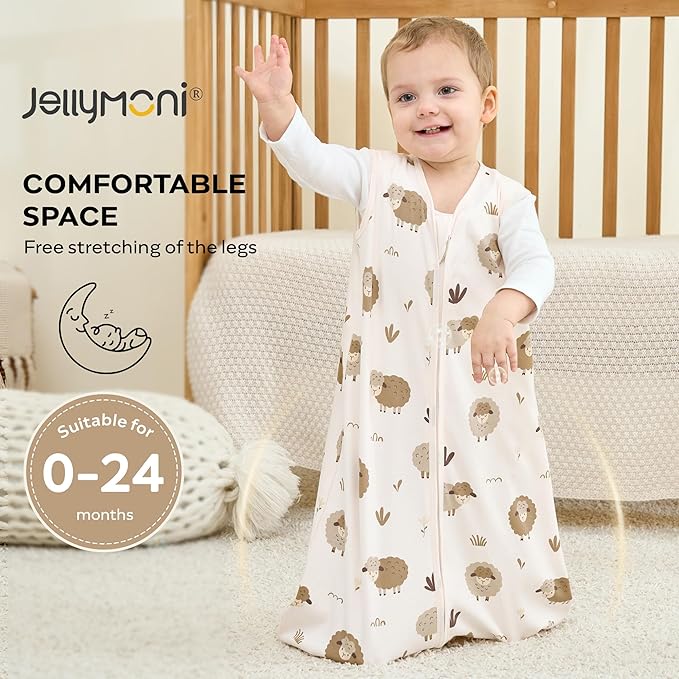 JELLYMONI Baby Sleep Sack 6-12 Months, 100% Cotton 3 Pack 0.5 TOG Baby Wearable Blanket Infant Sleep Sack with 2-Way Zipper Newborn Sleep Sacks