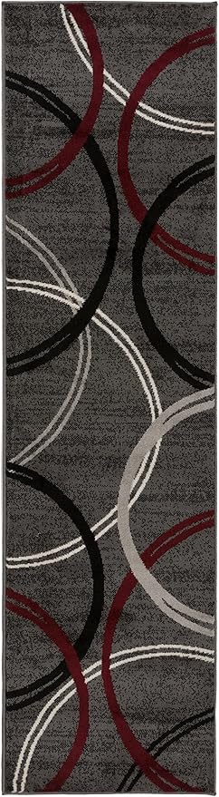 Rugshop Modern Wavy Circles Design Runner Rug 2'7" x 8' Red