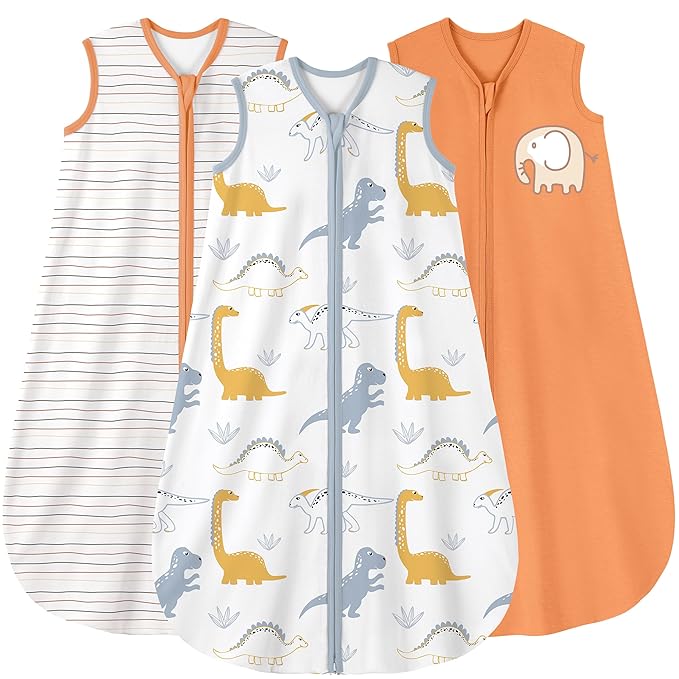 Yoofoss Baby Sleep Sack 12-18 Months Baby Wearable Blanket 100% Cotton 2-Way Zipper TOG 0.5 Toddler Sleeping Sack 3 Pack, Lightweight Sleep Sacks for Babies(Large)