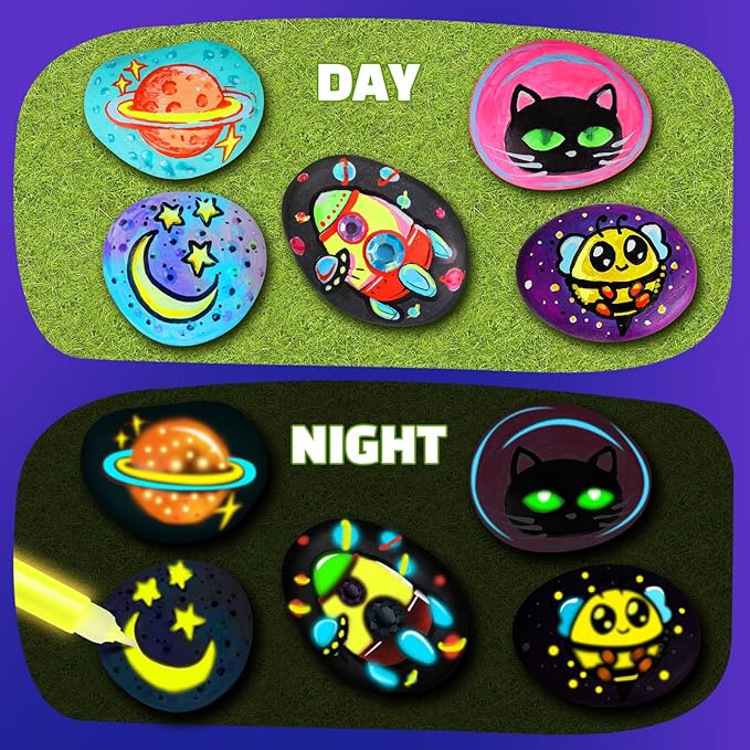 EPUMP Rock Painting Kit for Kids – Glow-in-The-Dark Arts & Crafts Set for Boys & Girls Ages 6-12, DIY Crafts Creative Painting Toys, Fun Art Supplies for Kids Activities & Birthday Gifts