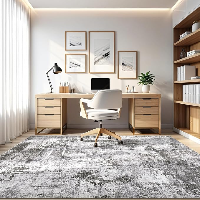10x14 Area Rugs Living Room: Washable Large Abstract Modern Soft Rug Stain Resistant Indoor Floor Non Slip Accent Carpet for Bedroom Nursery Playroom Office Dining Room Dorm Home House- Black Grey