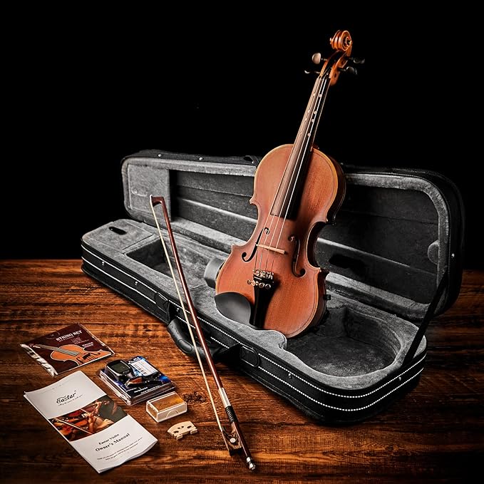 Eastar 1/4 Violin Set Fiddle for Beginners with Hard Case, Rosin, Shoulder Rest, Bow, and Extra Strings (Imprinted Finger Guide on Fingerboard), EVA-3