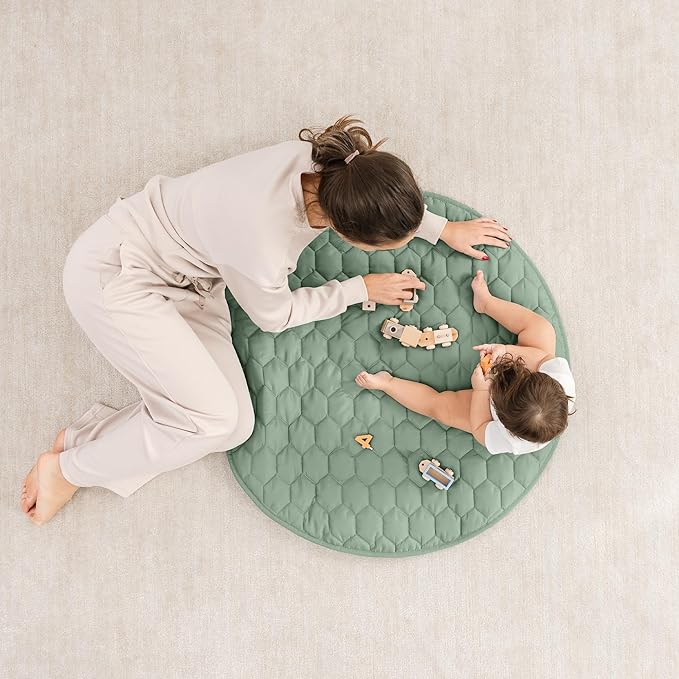 Comfy Cubs Round Kids Play Mat -Small 36 inches Soft Quilted Baby Floor Mat with Non-Slip Bottom - Plush Design for Toddlers' Playtime and Relaxation - Comfortable and Durable - Fern