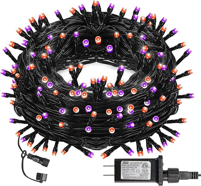 Dazzle Bright Purple & Orange Halloween String Lights, 33FT 100 LED Connectable Black Wire 8 Modes String Lights, Waterproof Halloween Decorations for Indoor Outdoor Patio Party Holiday