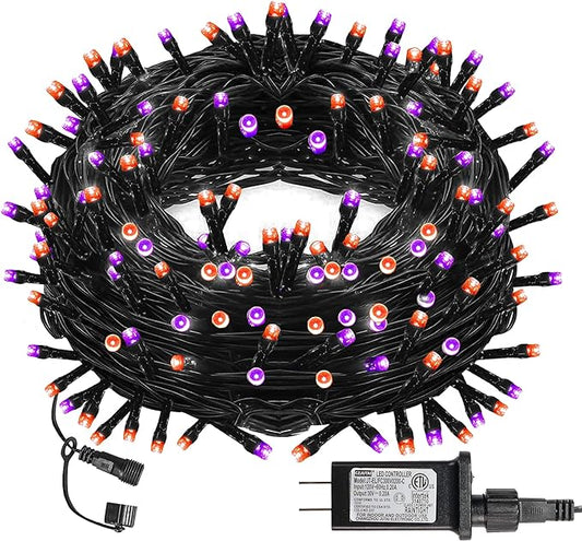 Dazzle Bright Purple & Orange Halloween String Lights, 33FT 100 LED Connectable Black Wire 8 Modes String Lights, Waterproof Halloween Decorations for Indoor Outdoor Patio Party Holiday