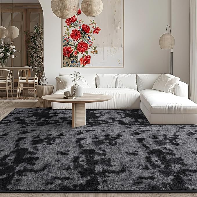 Kimicole 4x6 Washable Area Rugs for Bedroom Living Room, Low Pile Ulta-Thin Solid Color Rug, Non-Slip Soft Fluffy Carpet for Nursery Kids Room Dorm Room Home Decor (Dark Grey)
