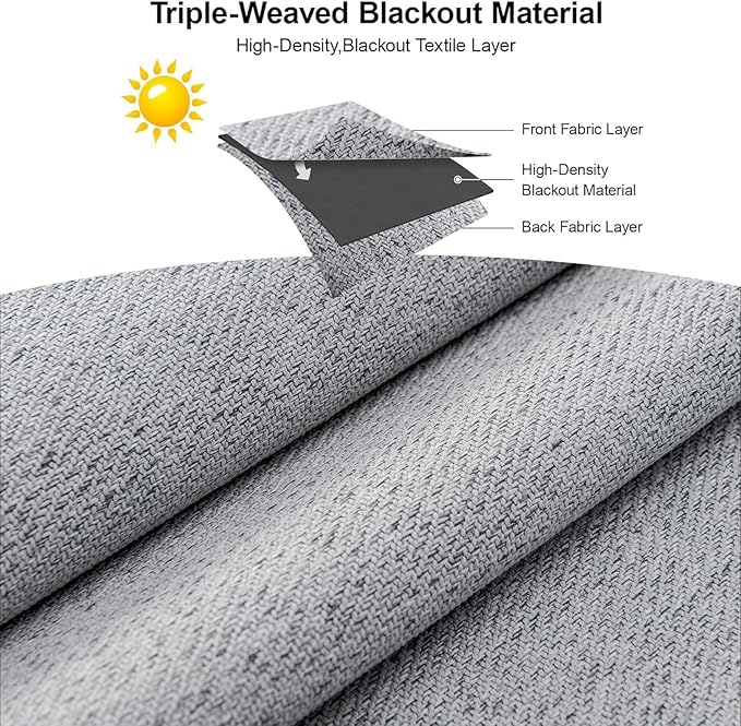 Joydeco Faux Linen Blackout Curtains for Bedroom,Light Grey Blackout Curtains 108 inches long,100% Blackout Solid Thermal Insulated Window Drapes Luxury Decor for Living Room（W52xL108 Inch,Light Grey）