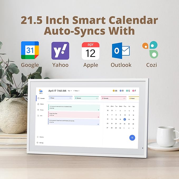Dragon Touch 21.5 inch Digital Calendar Chore Chart – Interactive Touchscreen, Smart Family Planner, Hearth Display Desk Digital Calendar Seamless Scheduling