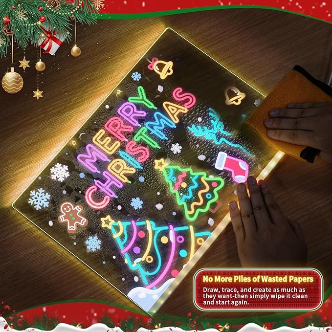 Lumiboard LED Drawing Board, LED Note Board, Acrylic Dry Erase Glowboard with 4 Modes & 7 Colors Light, Include Adapter, Led Doodle Board for Kids, Halloween or Christmas Decorations (Small)