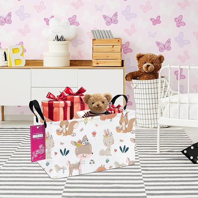 Rectangular Storage Basket Fabric Organizer Bin for Toys,Books,Clothes,Gifts,Pets-Perfect for Home,Office,Nursery,Dorm,Shelf(Rec-colorful animal )