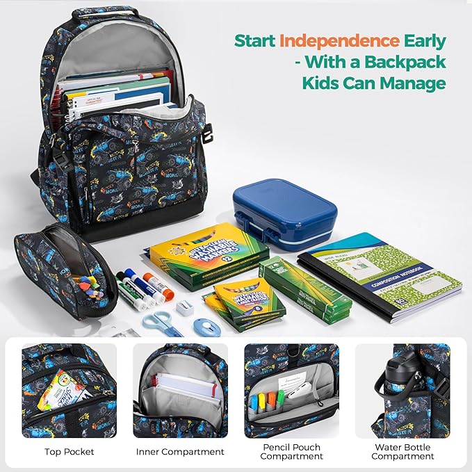 Choco Mocha Truck Backpack for Boys, Kindergarten Backpacks for Boys Backpack Ages 6-8, Boy Elementary School Bookbag 17 Inch, Black