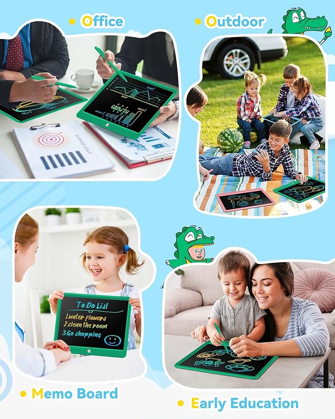 KOKODI 12 Inch LCD Writing Tablet with Anti-Lost Stylus Erasable Doodle Board Colorful Toddler Drawing Pad Car Travel School Games Toys for 3 4 5 6 7 8 Kids Birthday Gift for Girls Boys Adults Green
