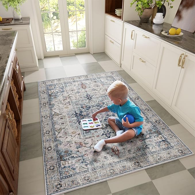 Machine Washable Throw Rugs for Entryway: Door Mat Indoor Entrance 3x5 Small Rug Stain Resistant Non-Slip Low Pile Soft Carpet for Kitchen Front Door Indoor Entry Bathroom Bedroom