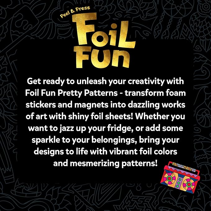 Skillmatics Foil Fun - Pretty Patterns, 18 DIY Magnets Mess-Free Art, Colorful Creative Party Activity, Craft Kits, 60+ Foam Stickers, Gifts for Kids, Teens, Adults, Families