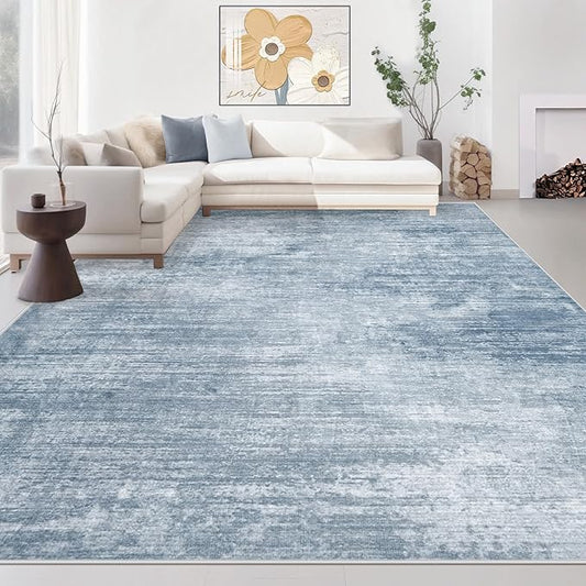 Area Rugs 8x10 Living Room: Washable Rug Modern Abstract Large Rugs Soft Non Slip Neutral Rug Stain Resistant Indoor Carpet for Bedroom Kitchen Dining Room Table Nursery Home Office Rugs(Blue,8'x10')