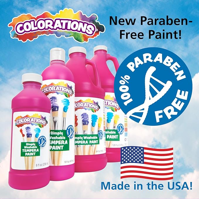 Colorations Paraben-Free Washable Tempera Paint Set, 19 Colors, Non-Toxic, Vibrant, Kids' Art Supplies