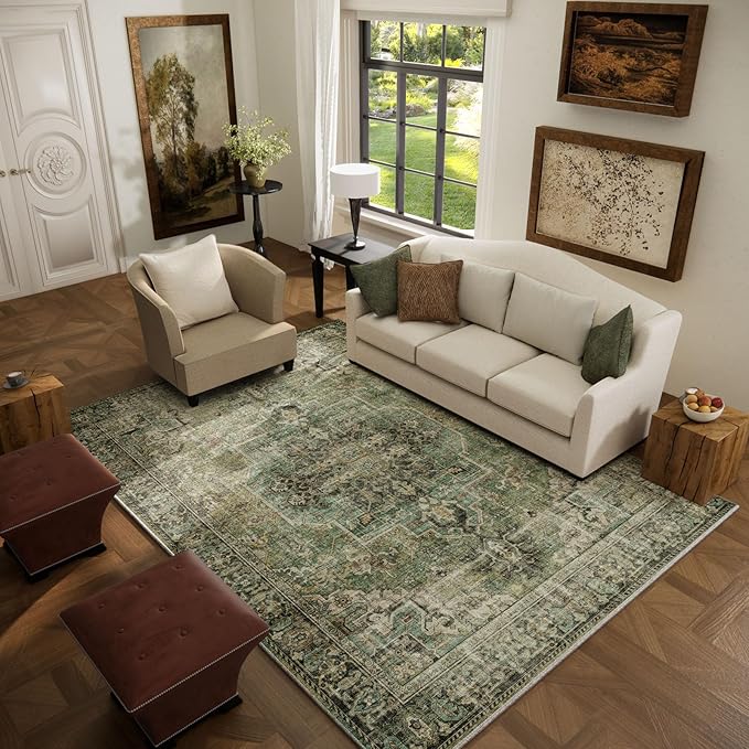5x7 Area Rugs for Living Room: Washable Bedroom Rug Boho Vintage Rugs Stain Resistant Non Slip Low Pile Soft Lightweight Carpet for Kitchen Dining Room Farmhouse Nursery Kids Room