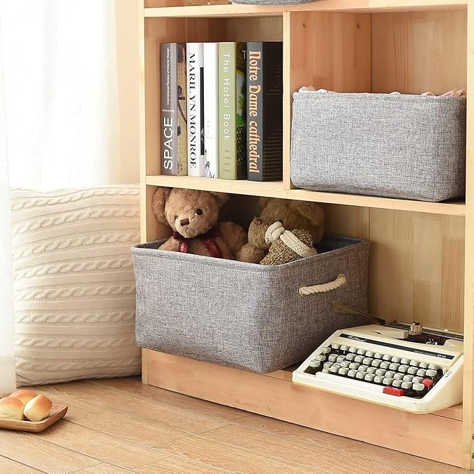 TcaFmac Organization and Storage Basket for Organizing - Large 4 Pack 16x12x8 inch Collapsible Storage Bins for Shelves, Fabric Storage Cubes for Closet Cloth Nursery Toy Books Gifts (Grey)