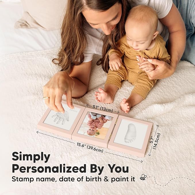 Baby Shower Gifts for Boys, Girls - Baby Hand and Footprint Kit, Newborn Handprint Kit, Keepsake Photo Frame, Nursery Picture Frame, Gender-Neutral Newborn Keepsake Gifts (Petal Pink)