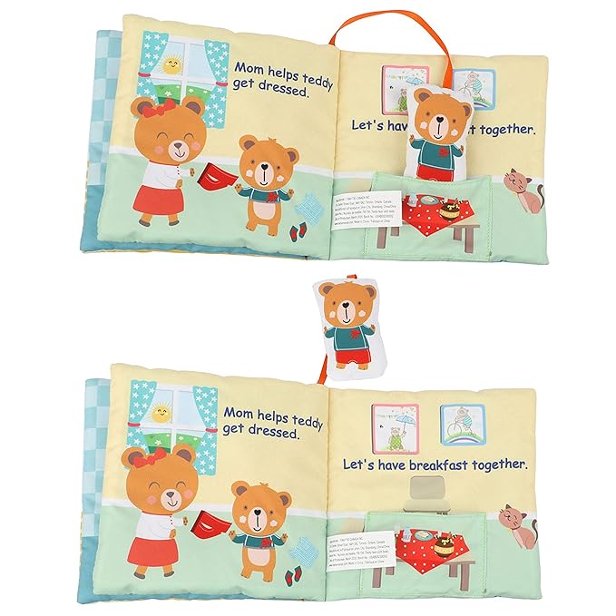 Teddy Bear Baby Toy Cloth Crinkle Books for Babies Infant Toddler, Soft Toys 0-6-12 Months Activity Tummy Time Mirror Toy, Gifts for Boys Girls Baby Shower, 1-2-3 Years Old-Morning