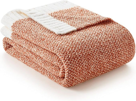 Snuggle Sac Orange Fall Throw Blanket for Couch, Oversized Throw XL Super Soft Warm Blankets Cozy Knit Fuzzy Throws for Sofa, Bed, Living Room, Heather Orange, 50x70 inches