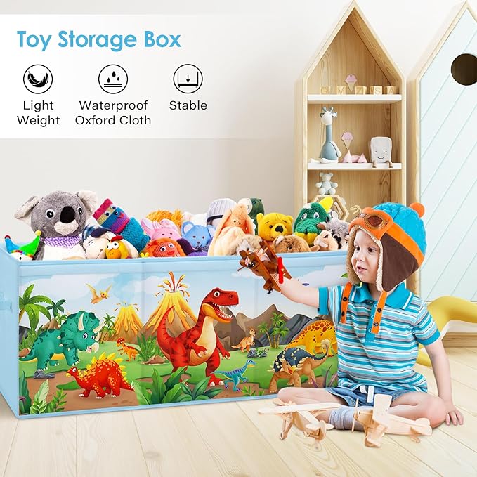 Large Toy Box Chest Organizer with Flip Lid for Kids, Collapsible Oxford Toy Storage Box with Handles for Boys Girls, Sturdy Waterproof Storage Organizer for Bedroom Playroom Nursery, 37.7×12.5×15.7''